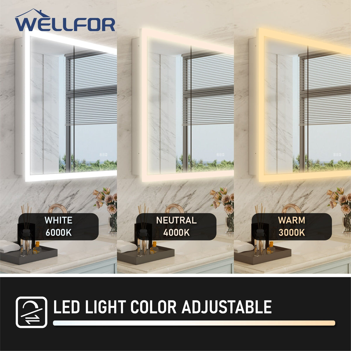 WELLFOR AURORA 36-in x 32-in Lighted LED Fog Free Surface/Recessed Mount Silver Mirrored Soft Close Medicine Cabinet