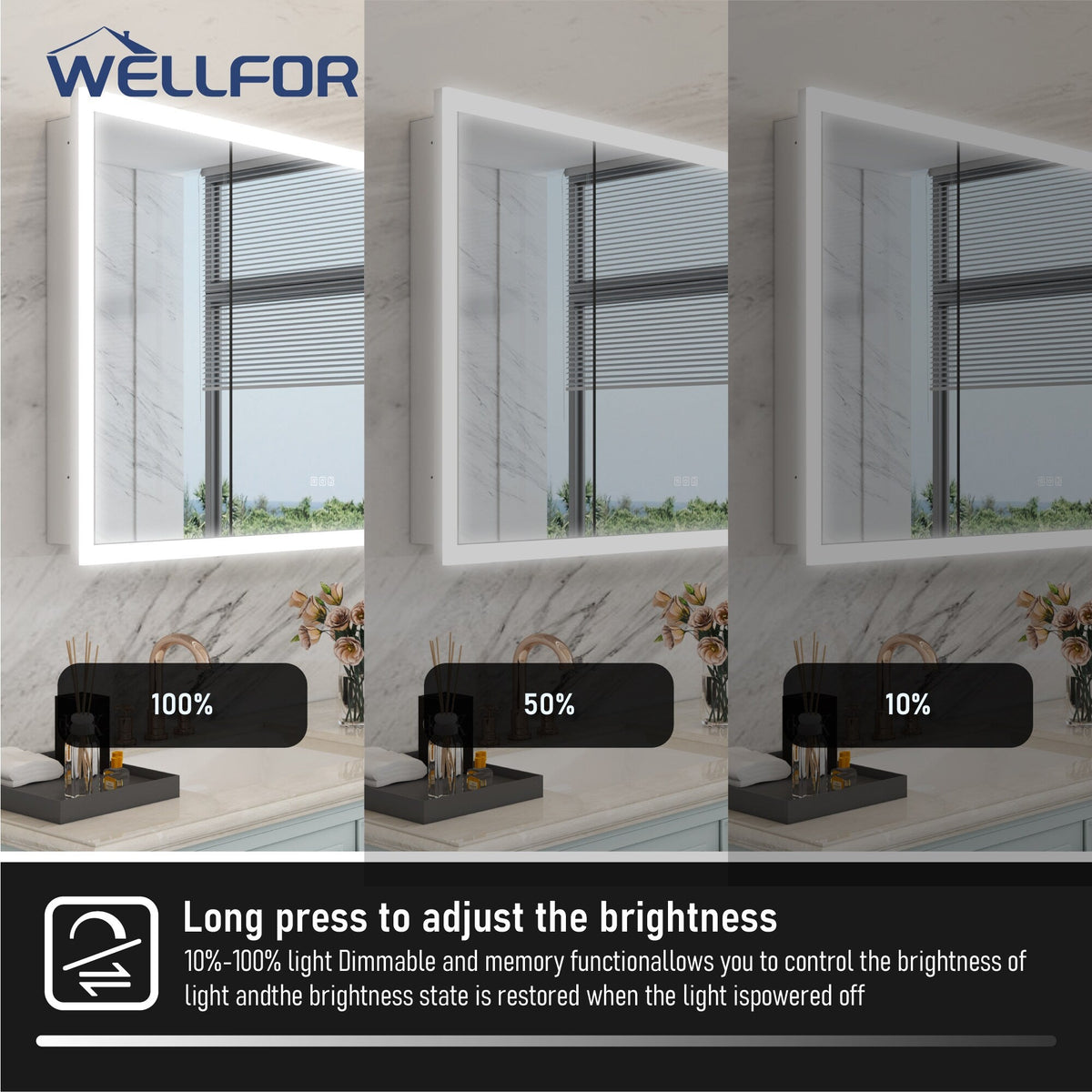 WELLFOR AURORA 36-in x 32-in Lighted LED Fog Free Surface/Recessed Mount Silver Mirrored Soft Close Medicine Cabinet
