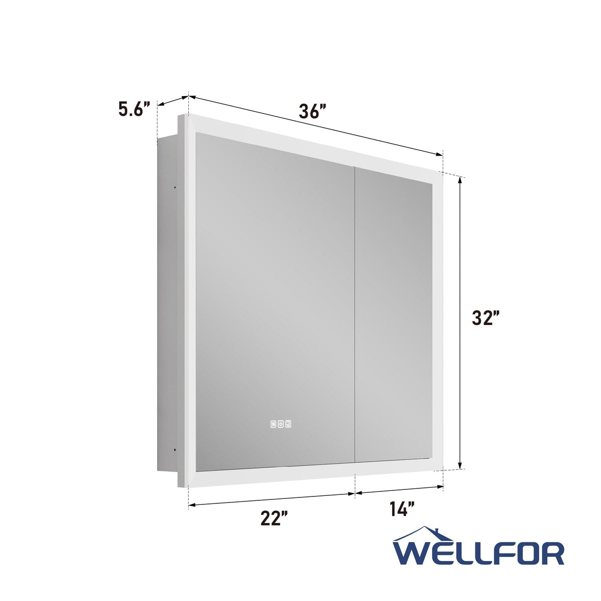 WELLFOR AURORA 36-in x 32-in Lighted LED Fog Free Surface/Recessed Mount Silver Mirrored Soft Close Medicine Cabinet