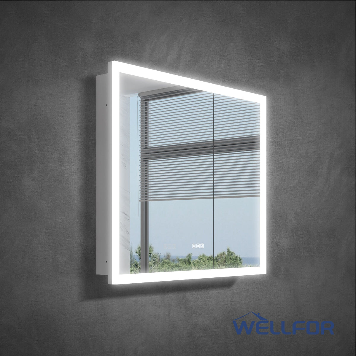 WELLFOR AURORA 36-in x 32-in Lighted LED Fog Free Surface/Recessed Mount Silver Mirrored Soft Close Medicine Cabinet