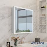 WELLFOR AURORA 36-in x 32-in Lighted LED Fog Free Surface/Recessed Mount Silver Mirrored Soft Close Medicine Cabinet