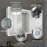 WELLFOR AURORA 48-in x 32-in Lighted LED Fog Free Surface/Recessed Mount Silver Mirrored Soft Close Medicine Cabinet