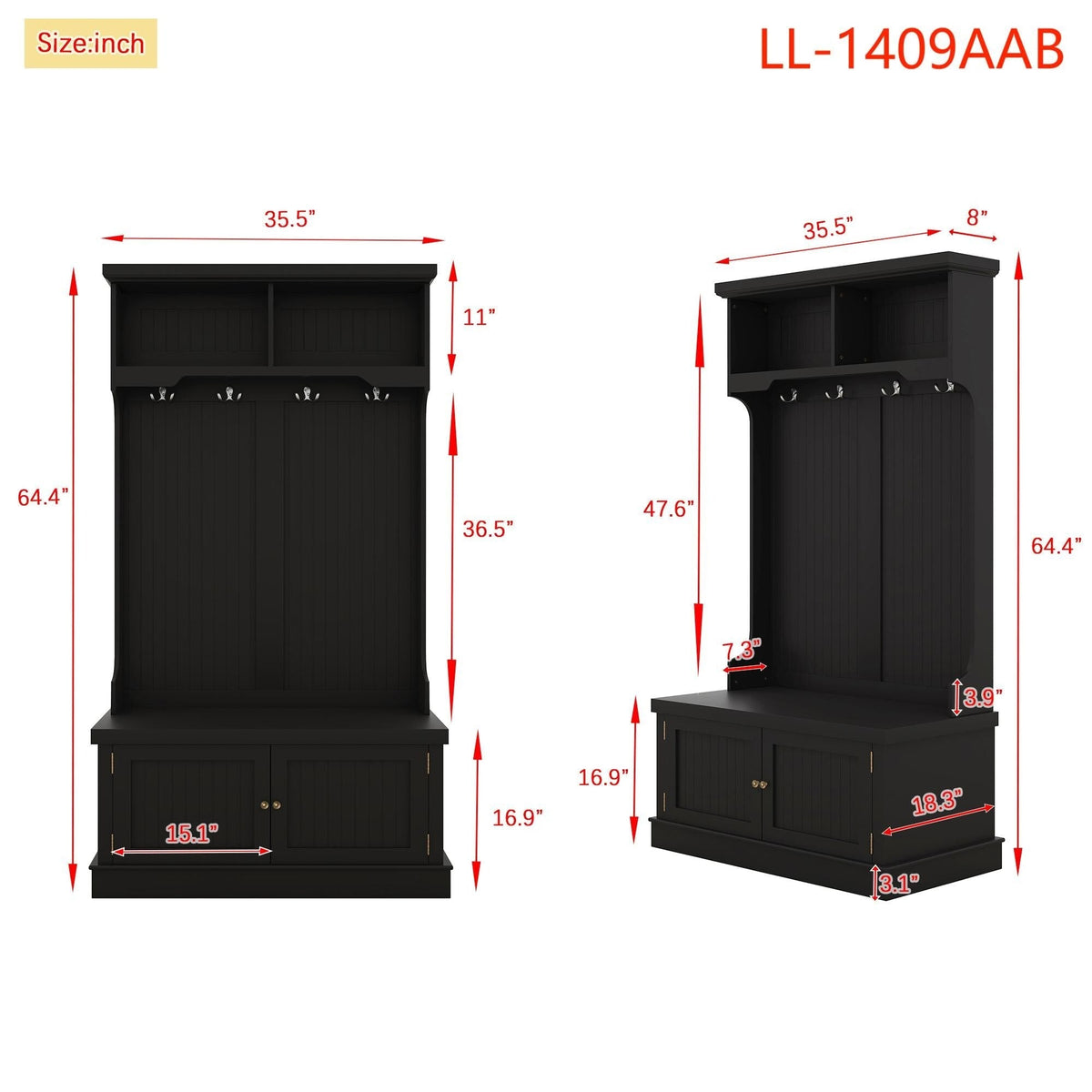 Yiekholo Casual 35.5-in Black Wood Hall Tree