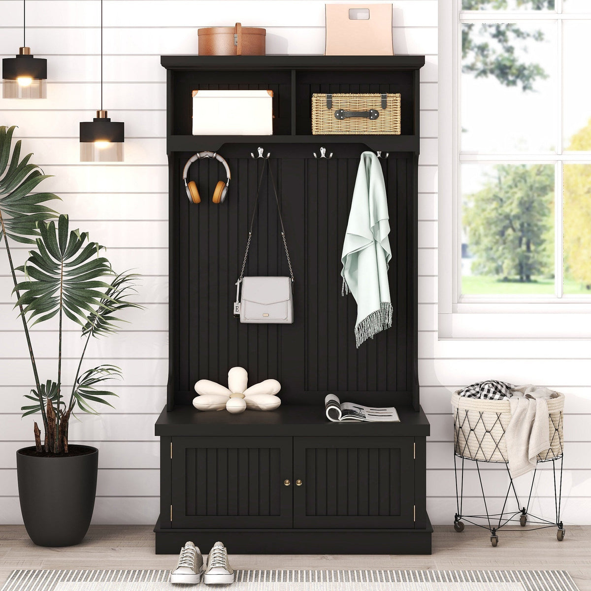 Yiekholo Casual 35.5-in Black Wood Hall Tree