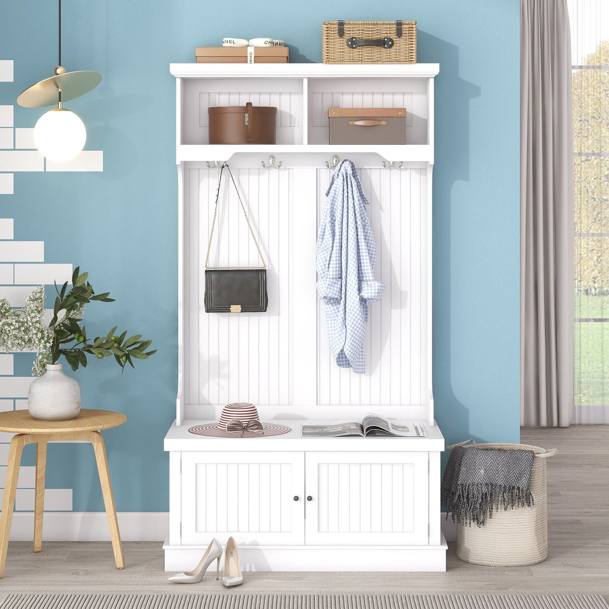 Yiekholo Casual 35.5-in White Wood Hall Tree