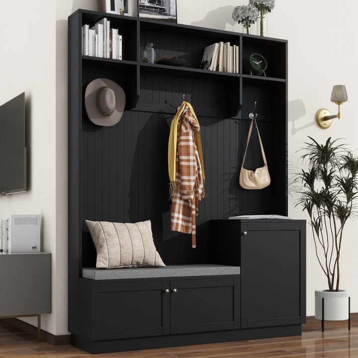 Yiekholo Casual 59-in Black Wood Hall Tree