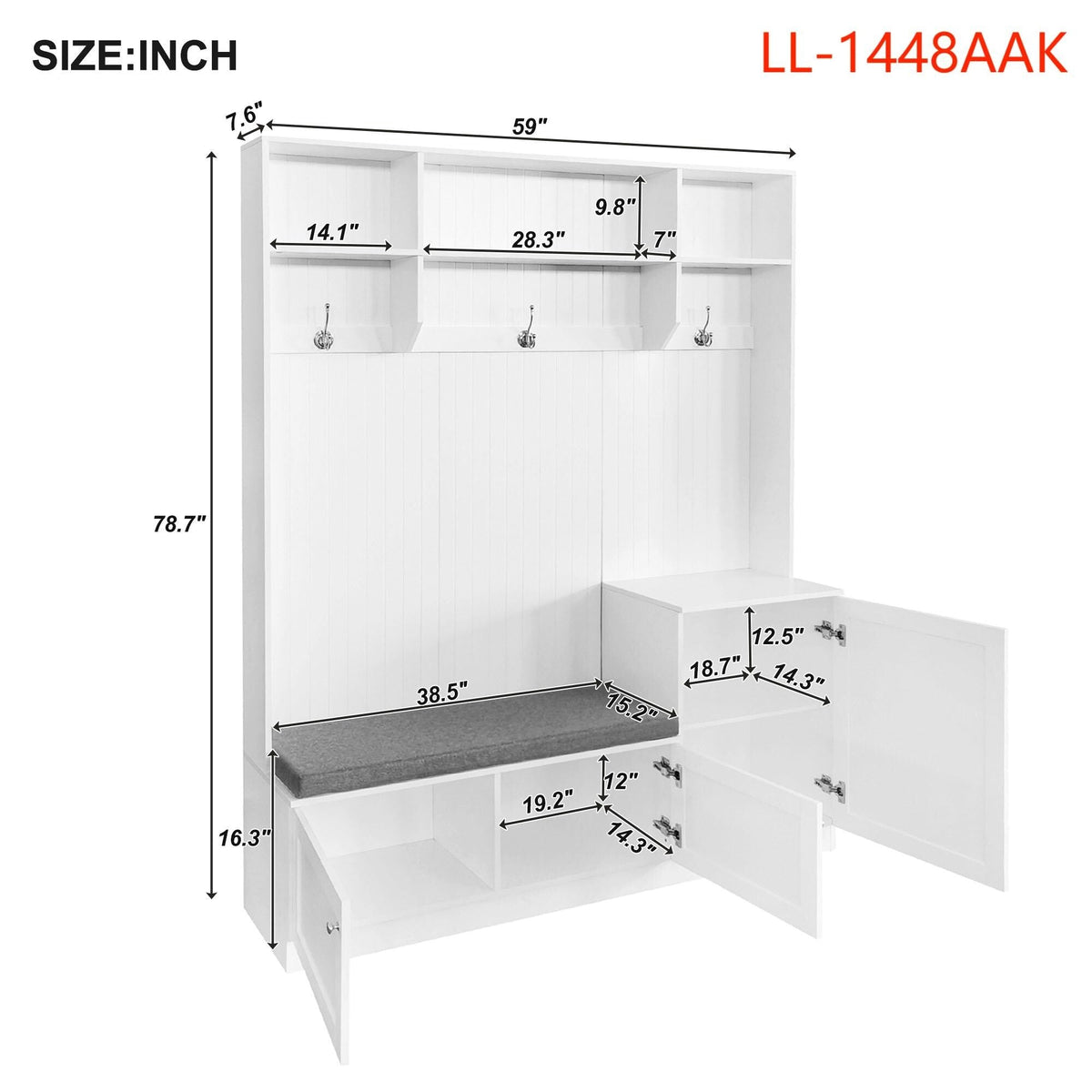 Yiekholo Casual 59-in White Wood Hall Tree