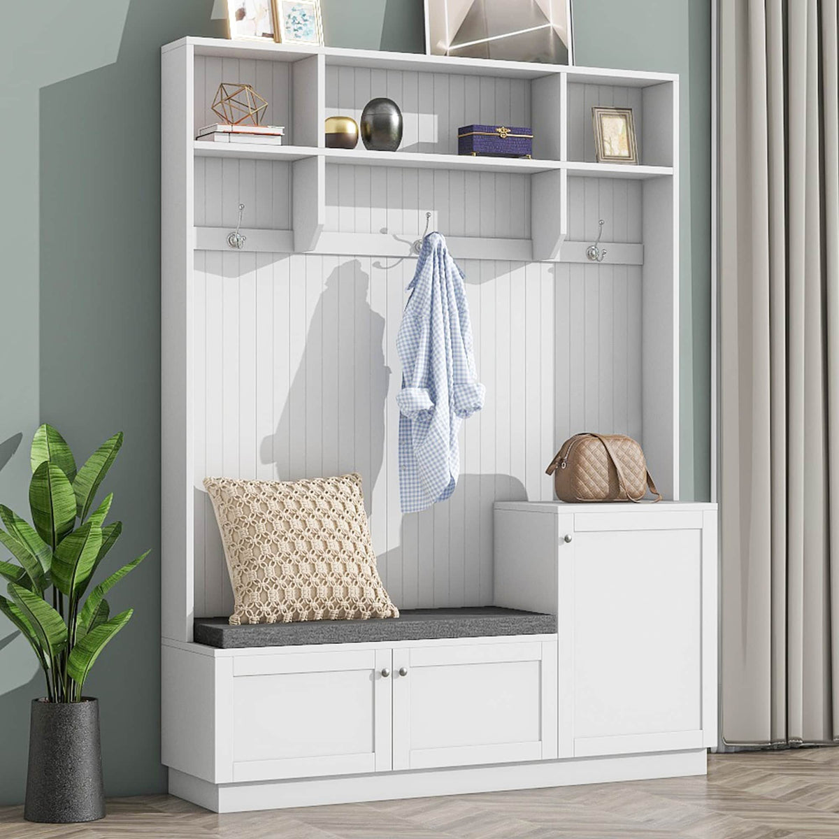 Yiekholo Casual 59-in White Wood Hall Tree