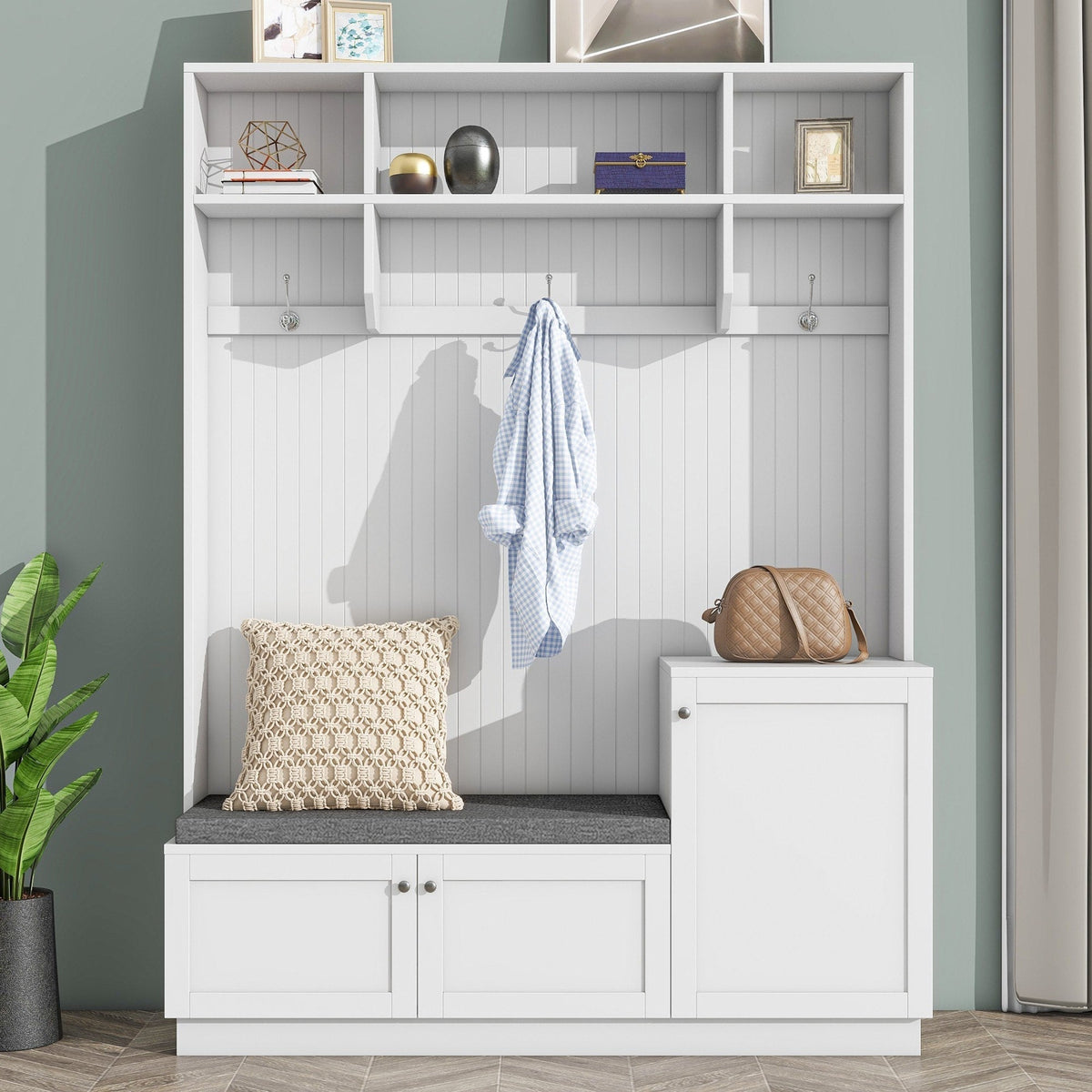Yiekholo Casual 59-in White Wood Hall Tree
