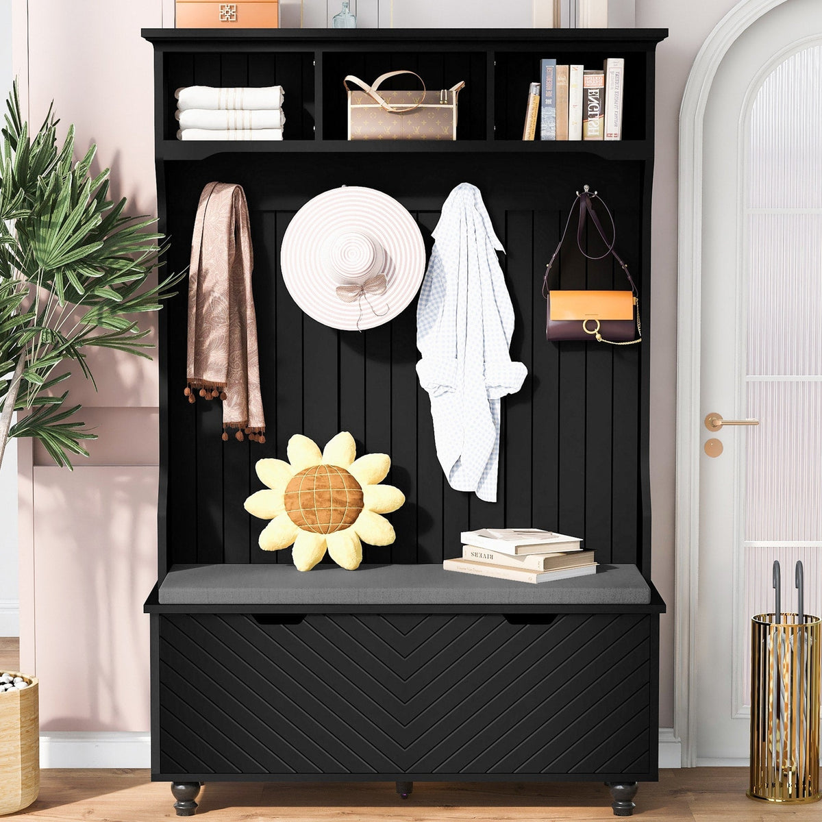 Yiekholo Casual 47.2-in Black Wood Hall Tree