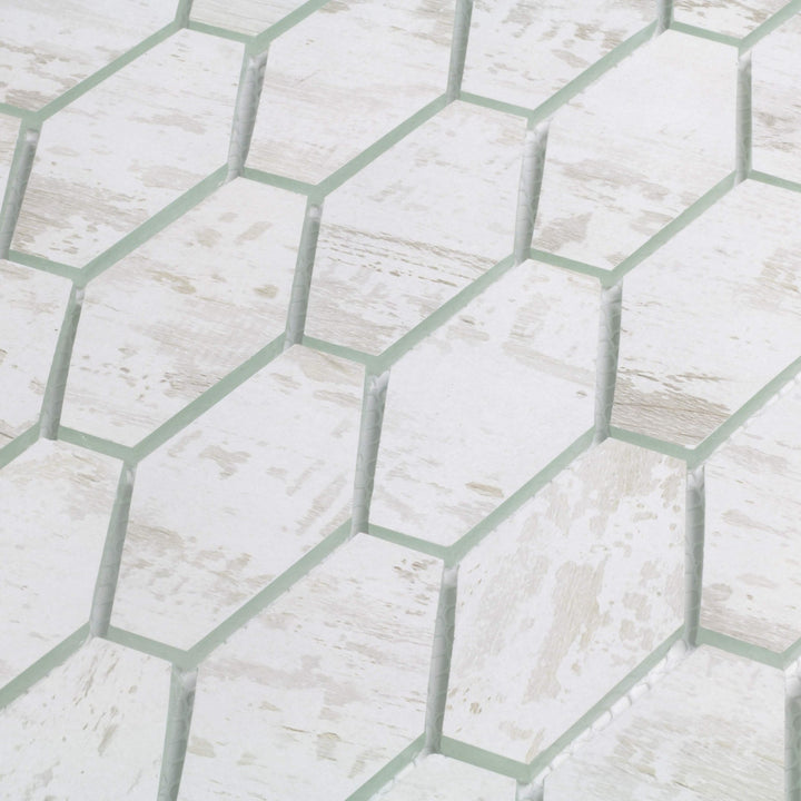 Abolos Hexagon Birchwood White 11-in x 11-in Matte Glass Wood look Hexagon Mosaic Wall Tile product image