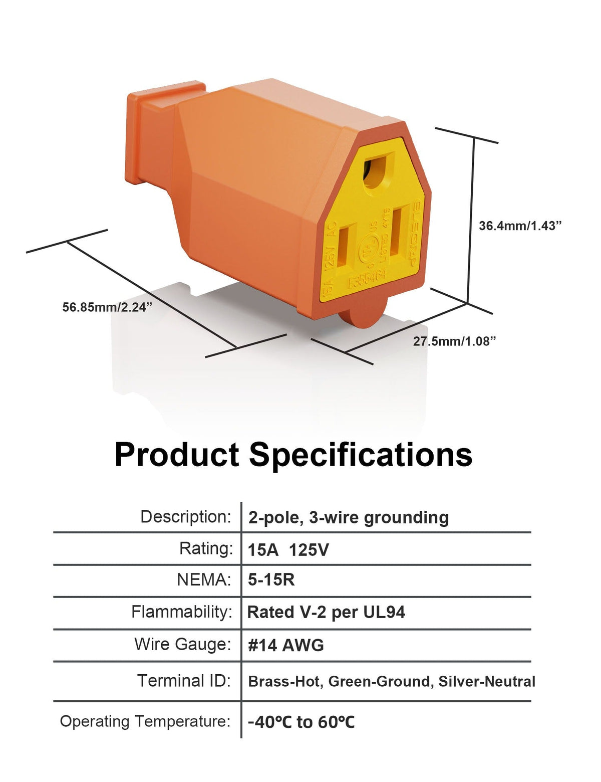 Project Source 15-Amp 125-Volt Orange 3-Wire Grounding Connector, NEMA 5-15R