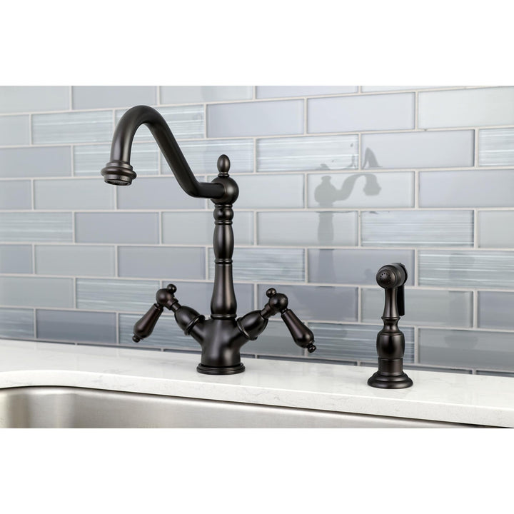 Elements of Design Oil-Rubbed Bronze 2-Handle Deck-Mount Bridge Kitchen Faucet with Side Sprayer