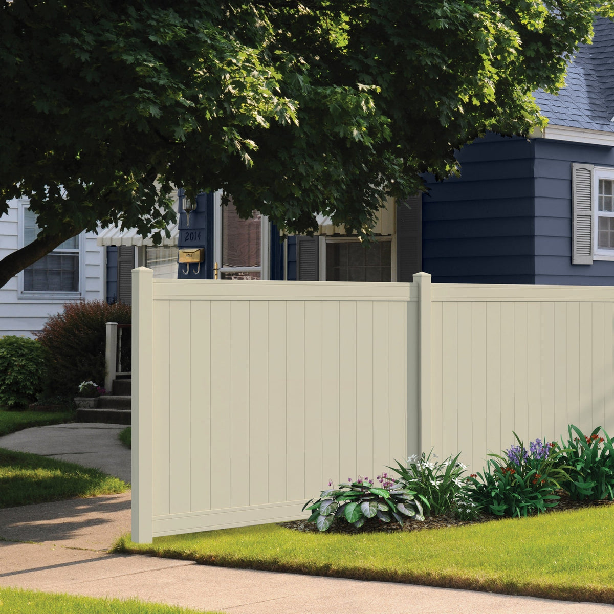 Outdoor Essentials Lakewood 6-ft H x 8-ft W Tan Privacy Vinyl Flat-top Fence Panel (Unassembled)