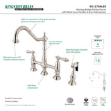 Elements of Design Brushed Nickel 2-Handle Deck-Mount Bridge Kitchen Faucet with Side Sprayer