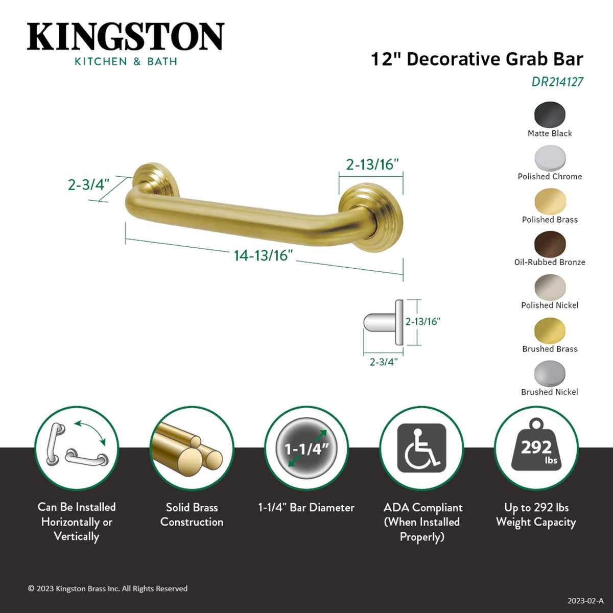 Elements of Design Milano 12-in Oil-Rubbed Bronze Wall-Mount ADA Compliant Grab Bar