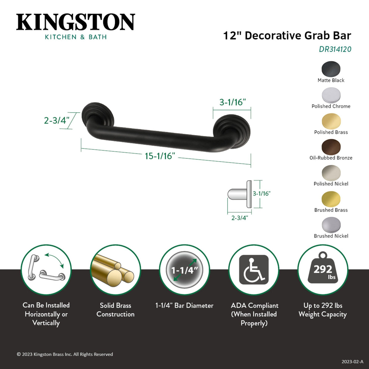 Elements of Design Restoration 12-in Oil-Rubbed Bronze Wall Mount ADA-Compliant Grab Bar
