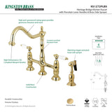 Elements of Design Polished Brass 2-Handle Deck-Mount Bridge Kitchen Faucet with Side Sprayer