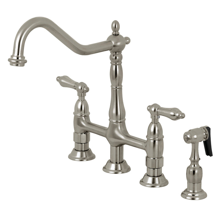 Elements of Design Brushed Nickel 2-Handle Deck-Mount Bridge Kitchen Faucet with Side Sprayer