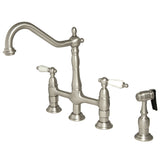 Elements of Design Brushed Nickel 2-Handle Deck-Mount Bridge Kitchen Faucet with Side Sprayer