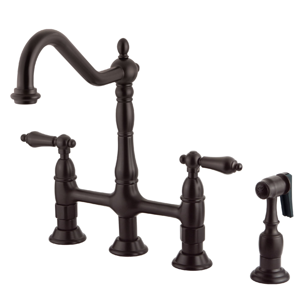 Elements of Design Oil-Rubbed Bronze 2-Handle Deck-Mount Bridge Kitchen Faucet with Brass Side Sprayer