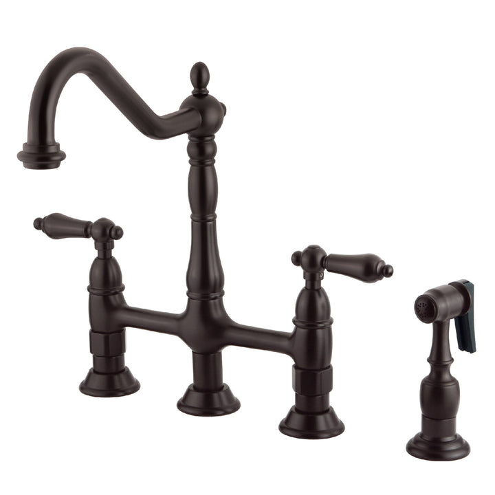 Elements of Design Oil-Rubbed Bronze 2-Handle Deck-Mount Bridge Kitchen Faucet with Brass Side Sprayer