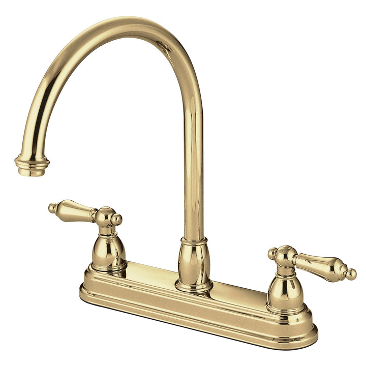 Elements of Design Chicago Polished Brass 2-Handle Deck-Mount High-Arc Kitchen Faucet with Deck Plate
