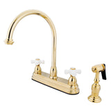 Elements of Design Chicago Polished Brass 2-Handle Deck-Mount Bridge Kitchen Faucet with Side Sprayer