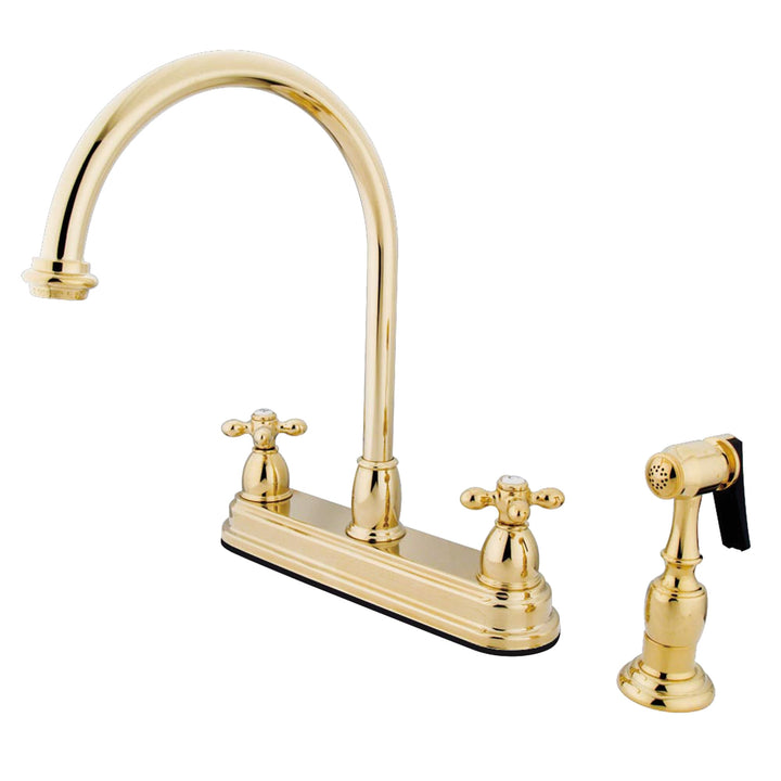 Elements of Design Chicago Polished Brass 2-Handle Deck-Mount High-Arc Kitchen Faucet with Side Sprayer (Deck Plate Included)
