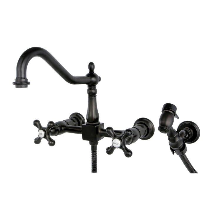 Elements of Design Oil-Rubbed Bronze 2-Handle Wall-Mount Bridge Kitchen Faucet with Side Sprayer