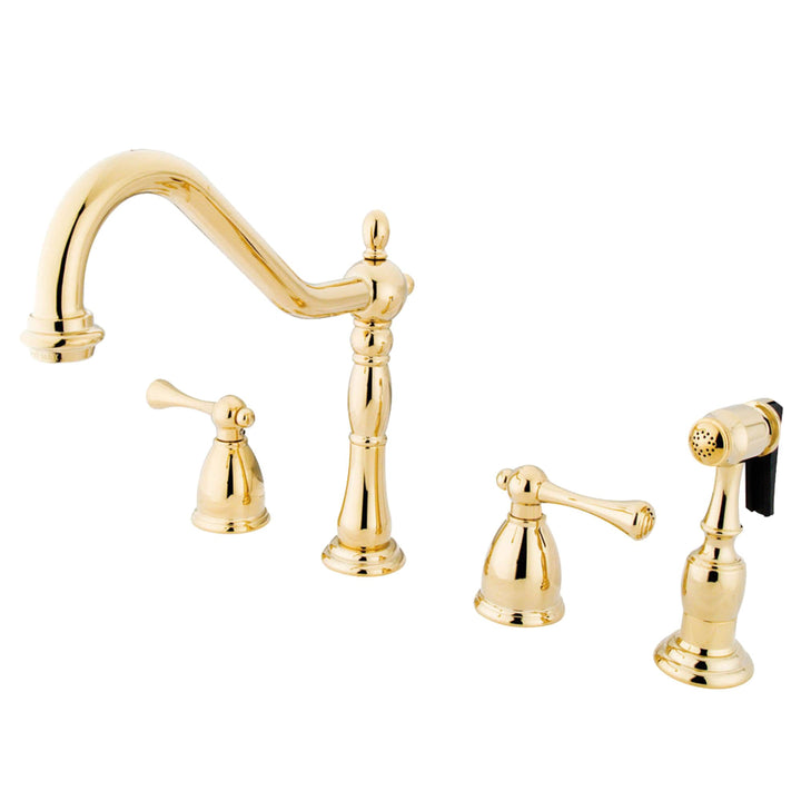 Elements of Design New Orleans Polished Brass 2-Handle Deck-Mount Bridge Kitchen Faucet with Side Sprayer