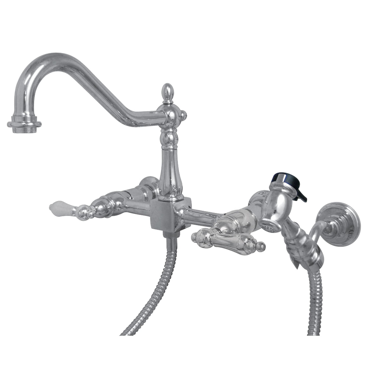 Elements of Design Chrome 2‑Handle Wall‑Mount Bridge Kitchen Faucet with Side Sprayer