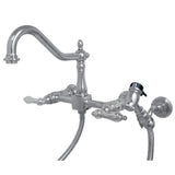 Elements of Design Chrome 2‑Handle Wall‑Mount Bridge Kitchen Faucet with Side Sprayer