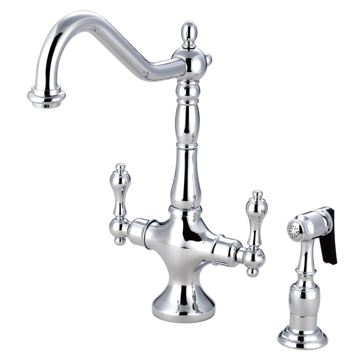 Elements of Design Heritage Chrome 2-Handle Deck-Mount Bridge Kitchen Faucet with Side Sprayer