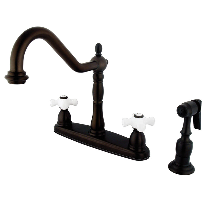 Elements of Design New Orleans Oil-Rubbed Bronze 2-Handle Deck-Mount Bridge Kitchen Faucet with Side Sprayer (Deck Plate Included)