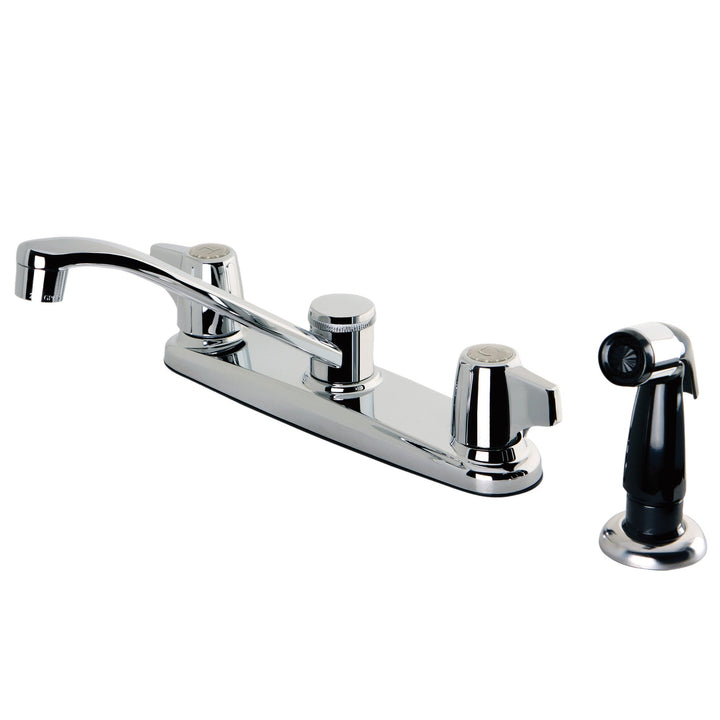 Elements of Design Franklin Chrome 2-Handle Deck-Mount Low-Arc Kitchen Faucet with Side Sprayer (Deck Plate Included)