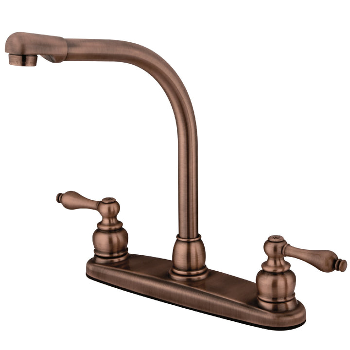 Elements of Design Victorian Antique Copper 2-Handle Deck-Mount High-Arc Kitchen Faucet with Deck Plate