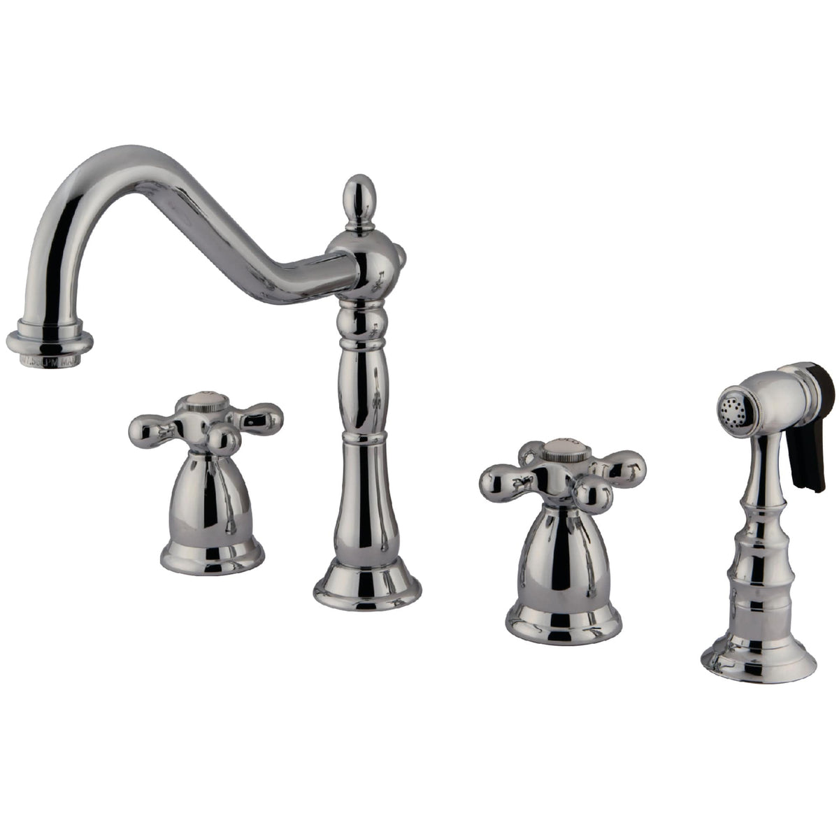 Elements of Design Chrome 2-Handle Deck-Mount Bridge Kitchen Faucet with Side Sprayer