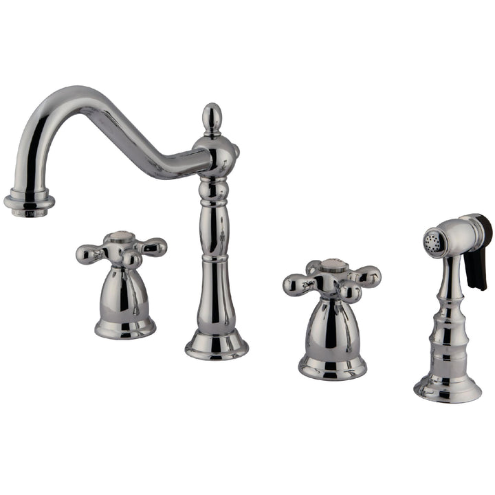 Elements of Design Chrome 2-Handle Deck-Mount Bridge Kitchen Faucet with Side Sprayer