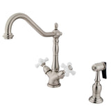 Elements of Design Satin/Brushed Nickel 2-Handle Deck-Mount Bridge Kitchen Faucet with Side Sprayer