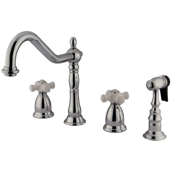 Elements of Design Chrome 2-Handle Deck-Mount Bridge Kitchen Faucet with Side Sprayer
