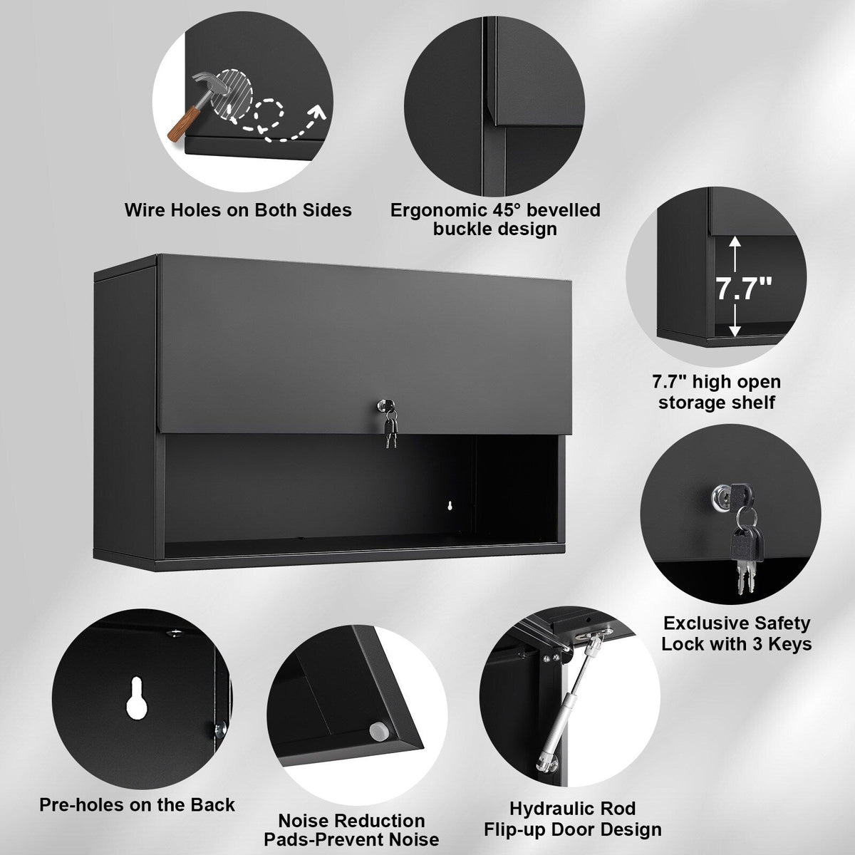 LTMATE 31.5-in W x 19.7-in H Steel Black Wall-mount Utility Storage Cabinet