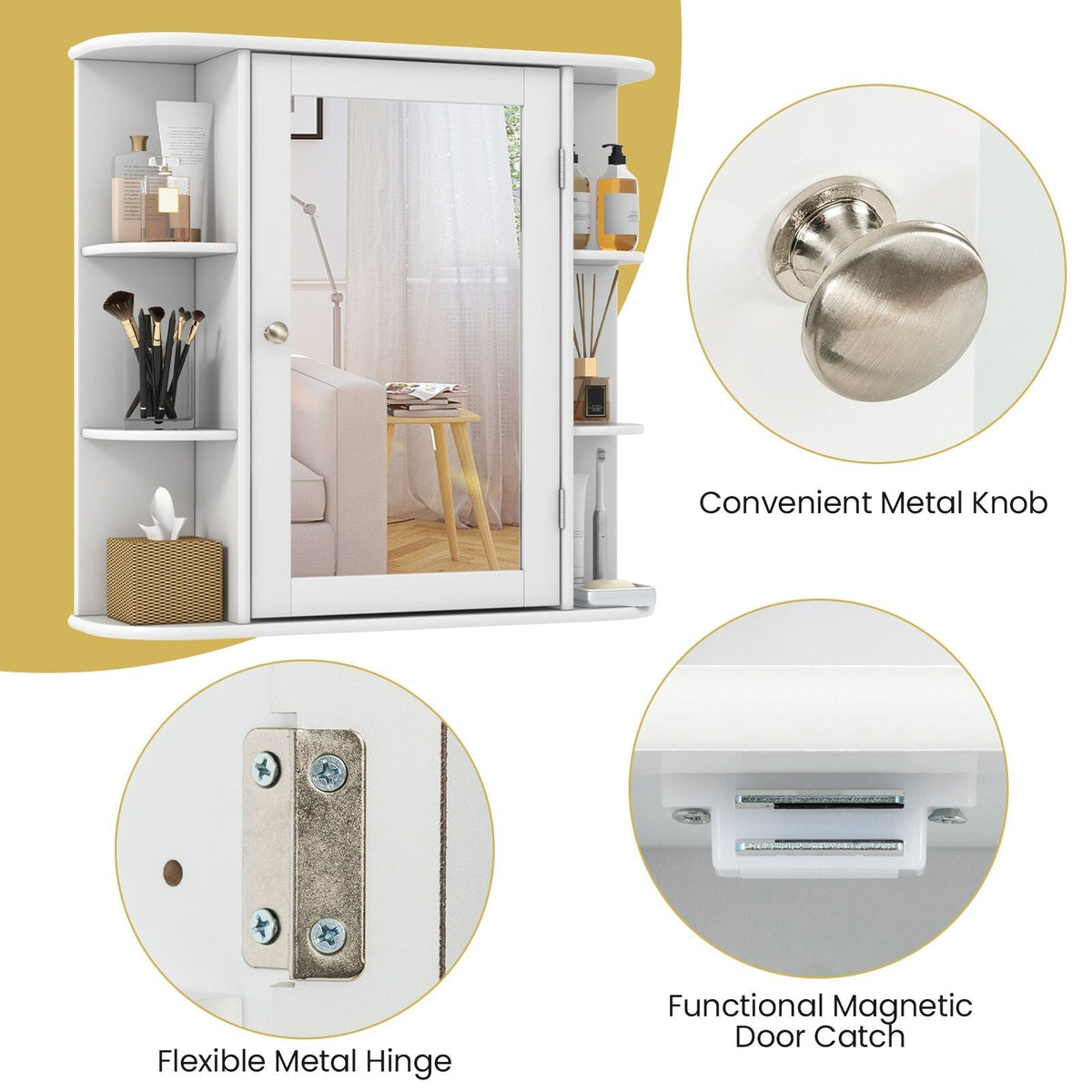 Forclover 26-in x 25-in Surface Mount White Mirrored Medicine Cabinet