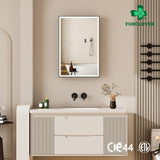 Forclover 20-in x 30-in Lighted LED Fog Free Surface/Recessed Mount Black Mirrored Soft Close Medicine Cabinet with Outlet