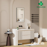 Forclover 20-in x 30-in Lighted LED Fog Free Surface/Recessed Mount Black Mirrored Soft Close Medicine Cabinet with Outlet