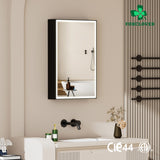 Forclover 24-in x 30-in Lighted LED Fog Free Surface/Recessed Mount Black Mirrored Medicine Cabinet with Outlet