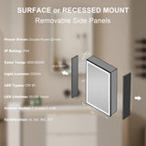 Forclover 20-in x 30-in Lighted LED Fog Free Surface/Recessed Mount Black Mirrored Soft Close Medicine Cabinet with Outlet