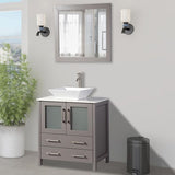 Ravenna 30 in. W x 18.5 in. D x 36 in. H Bathroom Vanity in Grey with Single Basin Top in White Ceramic and Mirror