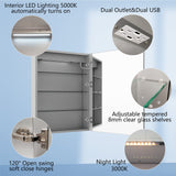 Forclover 24-in x 32-in Lighted LED Fog Free Surface Mount Silver Mirrored Soft Close Medicine Cabinet with Outlet