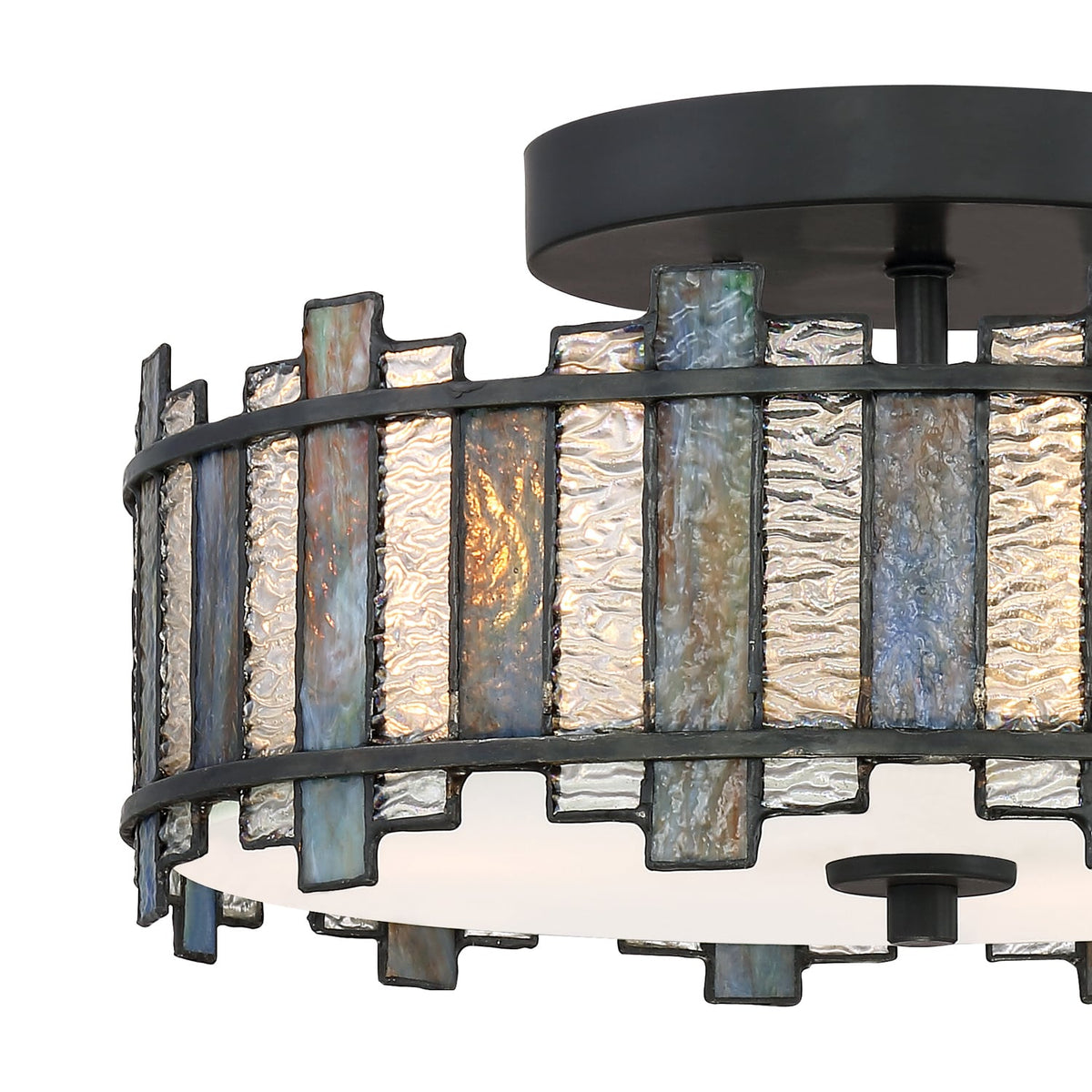 Quoizel Sentry 14-in Matte Black Tiffany Semi-Flush Mount Light